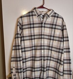 LL Bean Men's Plaid Shirt - Beige and Black